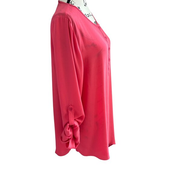 Chico's Asymmetrical Hem Sheer Dark Peach Tunic Top Sz 2 US Large Roll Tab Sleev - Picture 4 of 8